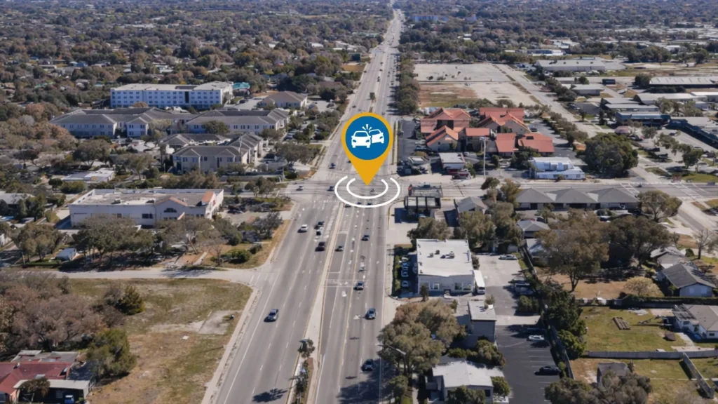 The intersection of Tuttle Avenue and Fruitville Road in Sarasota, Florida, where a two-car crash occurred on March 14, 2026
