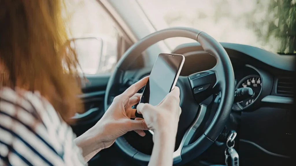 Distracted driver texting behind the wheel on a Sarasota road